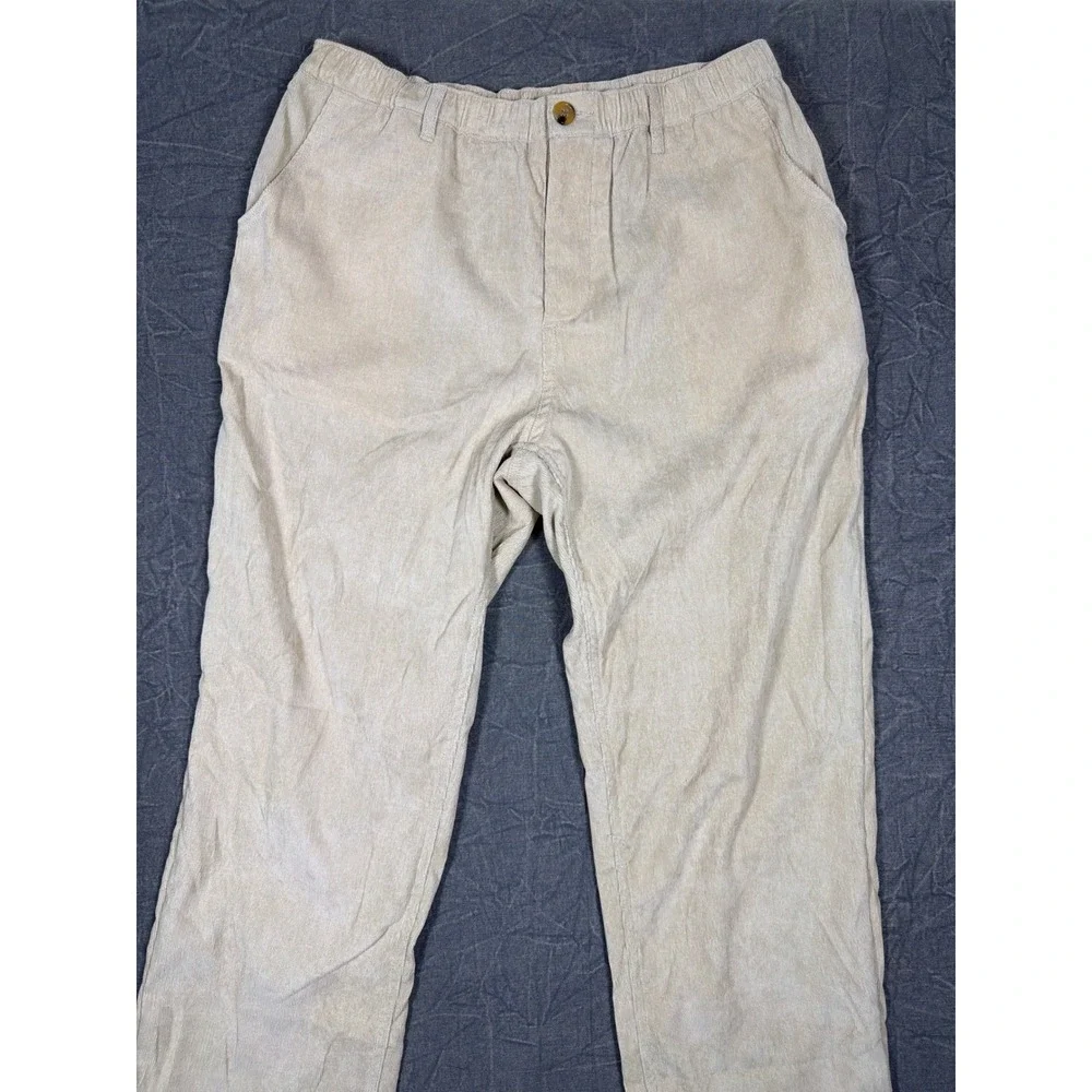 Commando Pants Mens L Corduroy Beige Elastic Waist Straight Leg Casual 761
